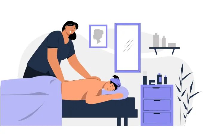 A Girl Is Getting a Spa Massage at a Salon Pro Vector Illustration